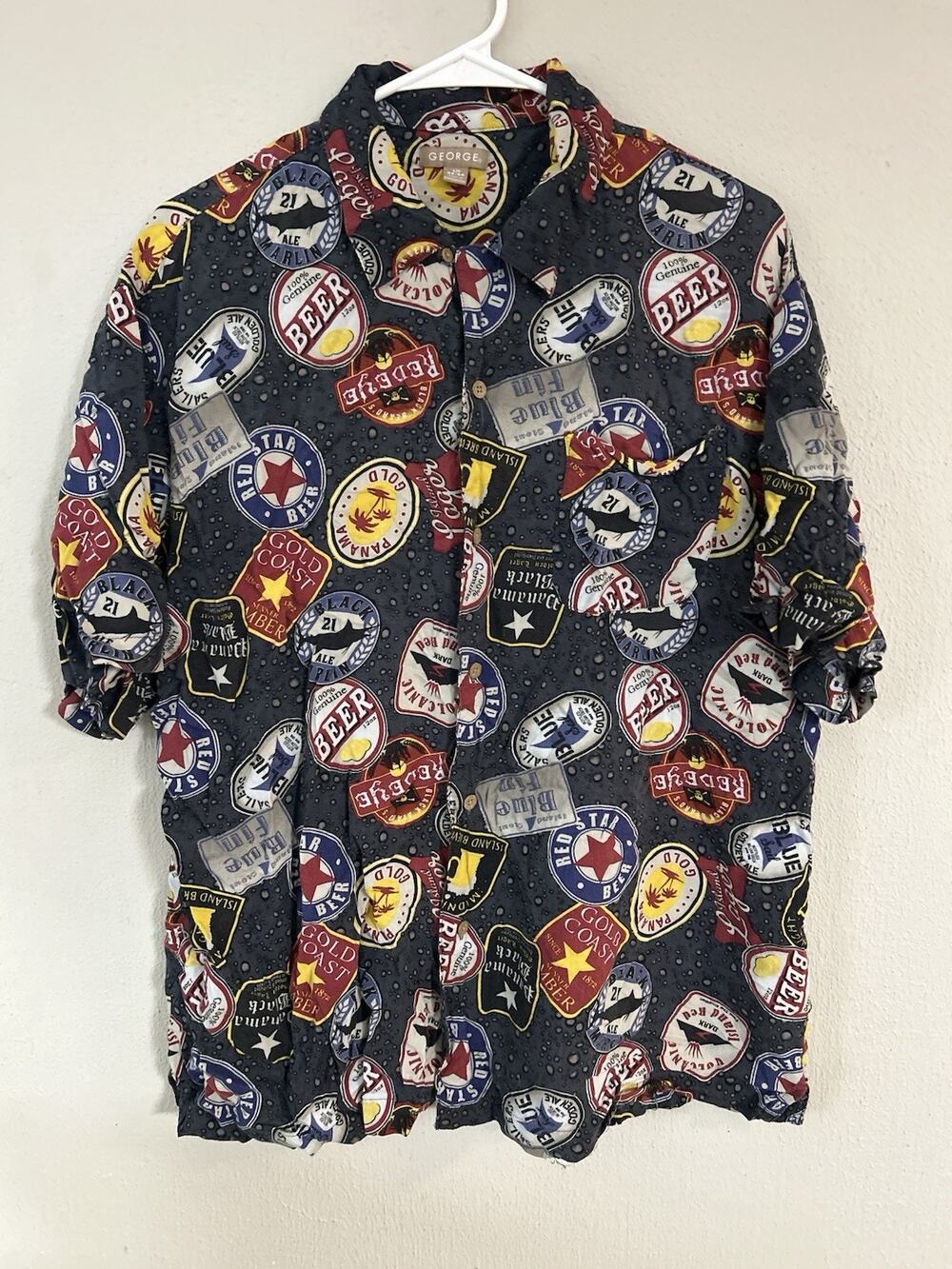 George Beer Camp Shirt Mens XL Hawaiian Short Sleeve Button Up 100% Rayon